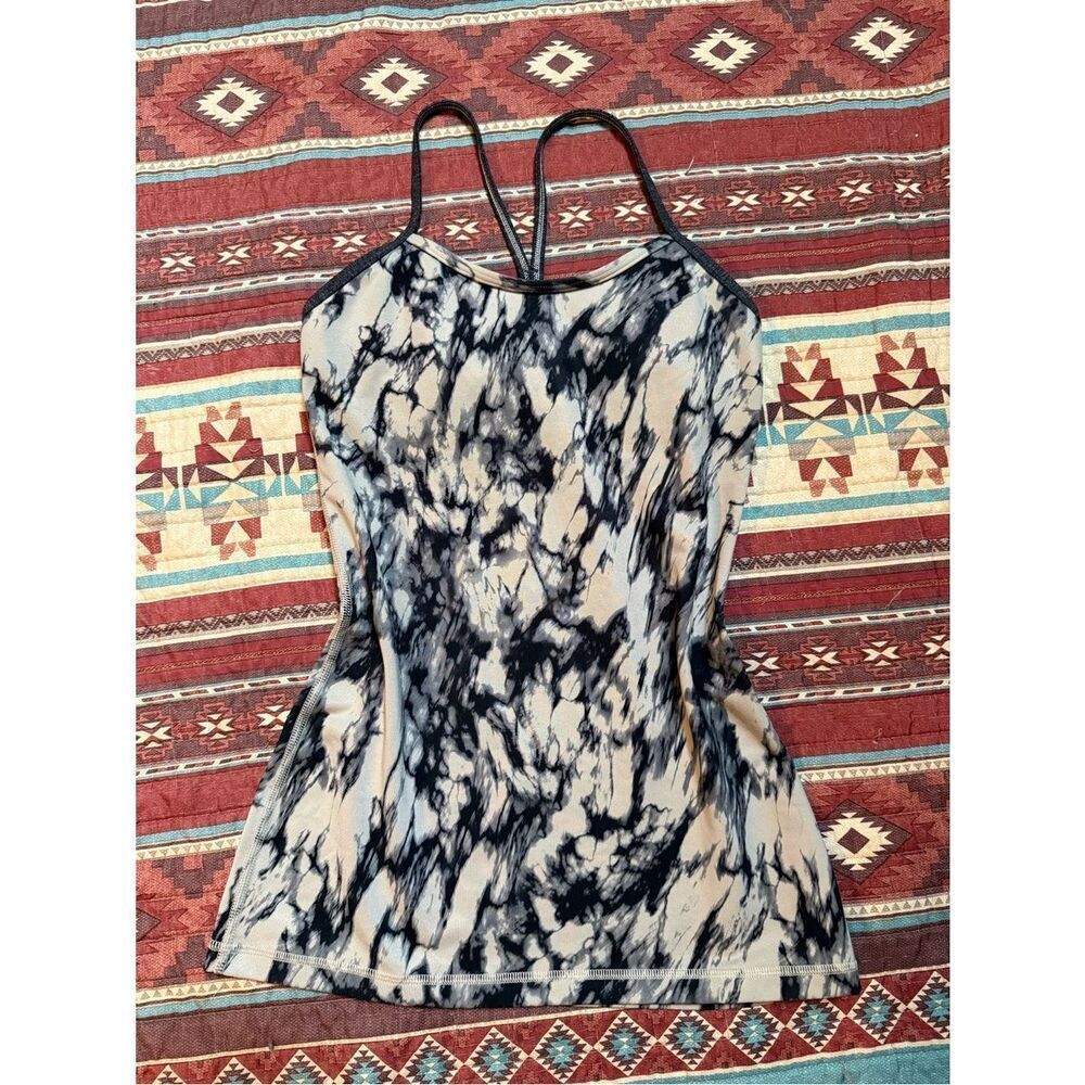 Lululemon Black & Cream Marble-Print Tank Top size 4